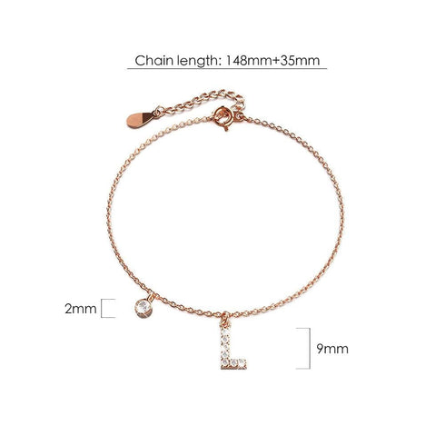 Solid 925 Sterling Silver Initial Crystal Personalised Alphabet Letter Bracelet Rose Gold Filled